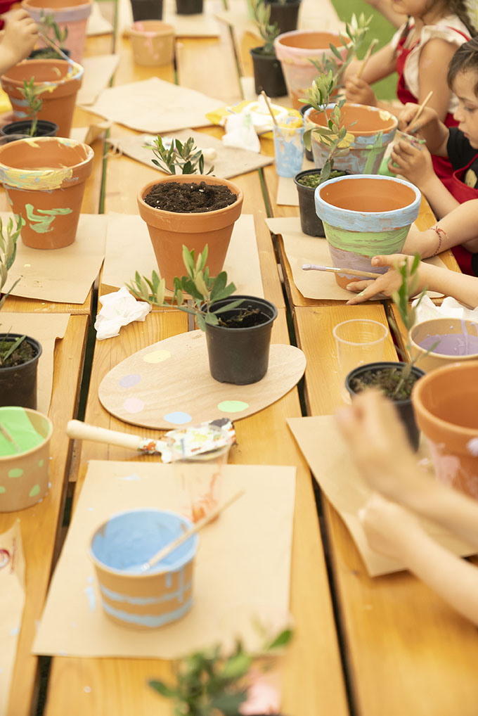 kids painting and planting
